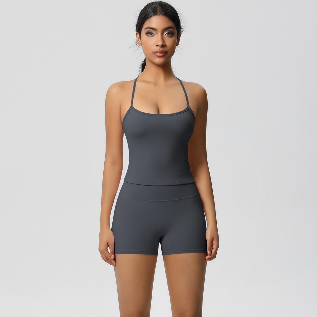 New Solid Color Strap Back Sports Bra Set With High Waist, Hip Lifting, Running, Fitness, Yoga Clothing Set For Women