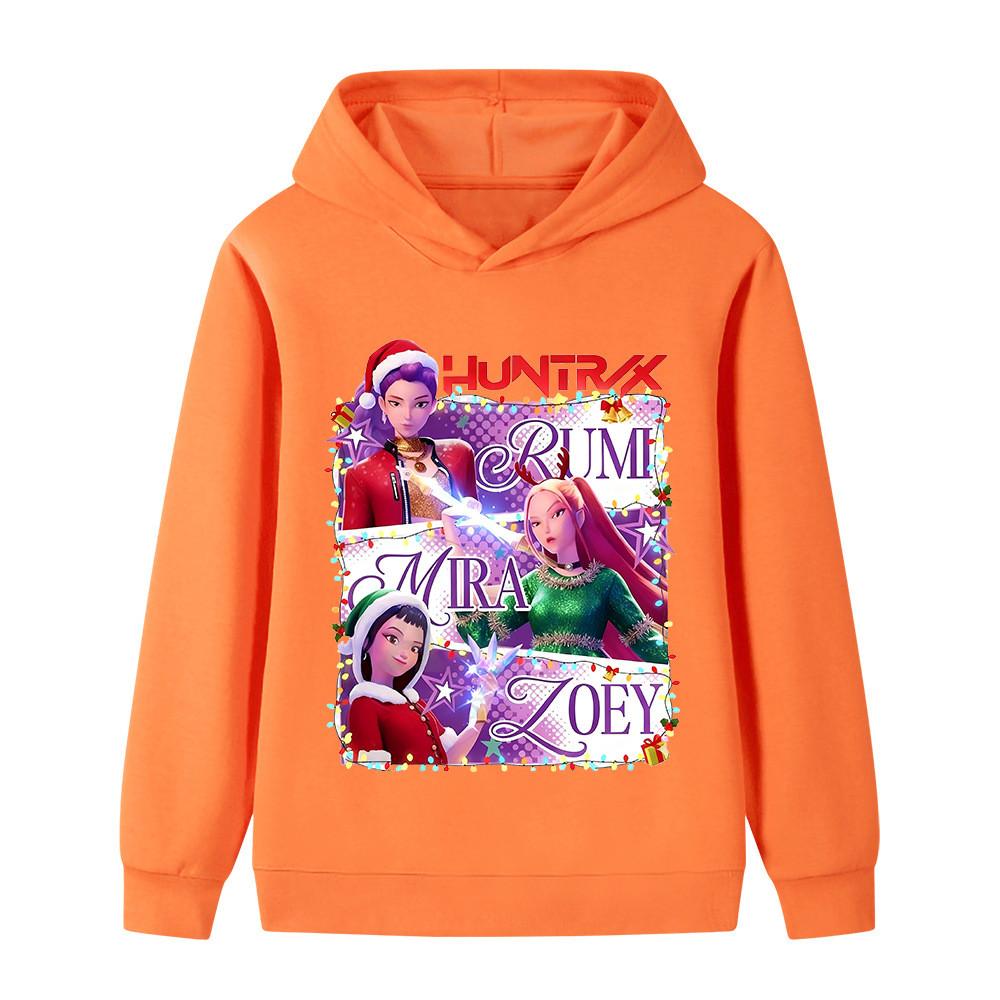 B1265 Kids Boys Girls Christmas New Year Kpop Rumi Zoey Mira Print Long Sleeves Hoodie