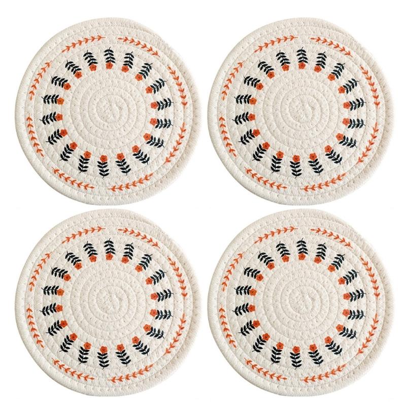 Set of 4 Use Friendly Round Tables Mats Portable Heat Insulated Tables Placemats Elegant Round Dining Cushion