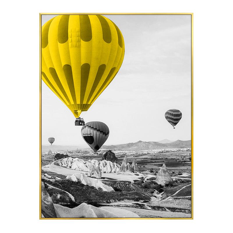 Modern Svart Vit Reseaffisch Gula ballonger Landskap Dekorativa målningar Nordisk Canvas Väggkonst Bilder Rum Heminredning