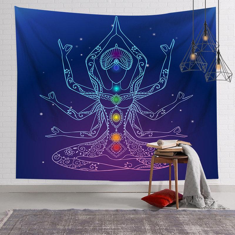 Seven Chakra Meditation Figure Tapestry Wall Hanging Purple Starry Lotus Spiritual Aesthetic Wall Art Bedroom Dorm Decor