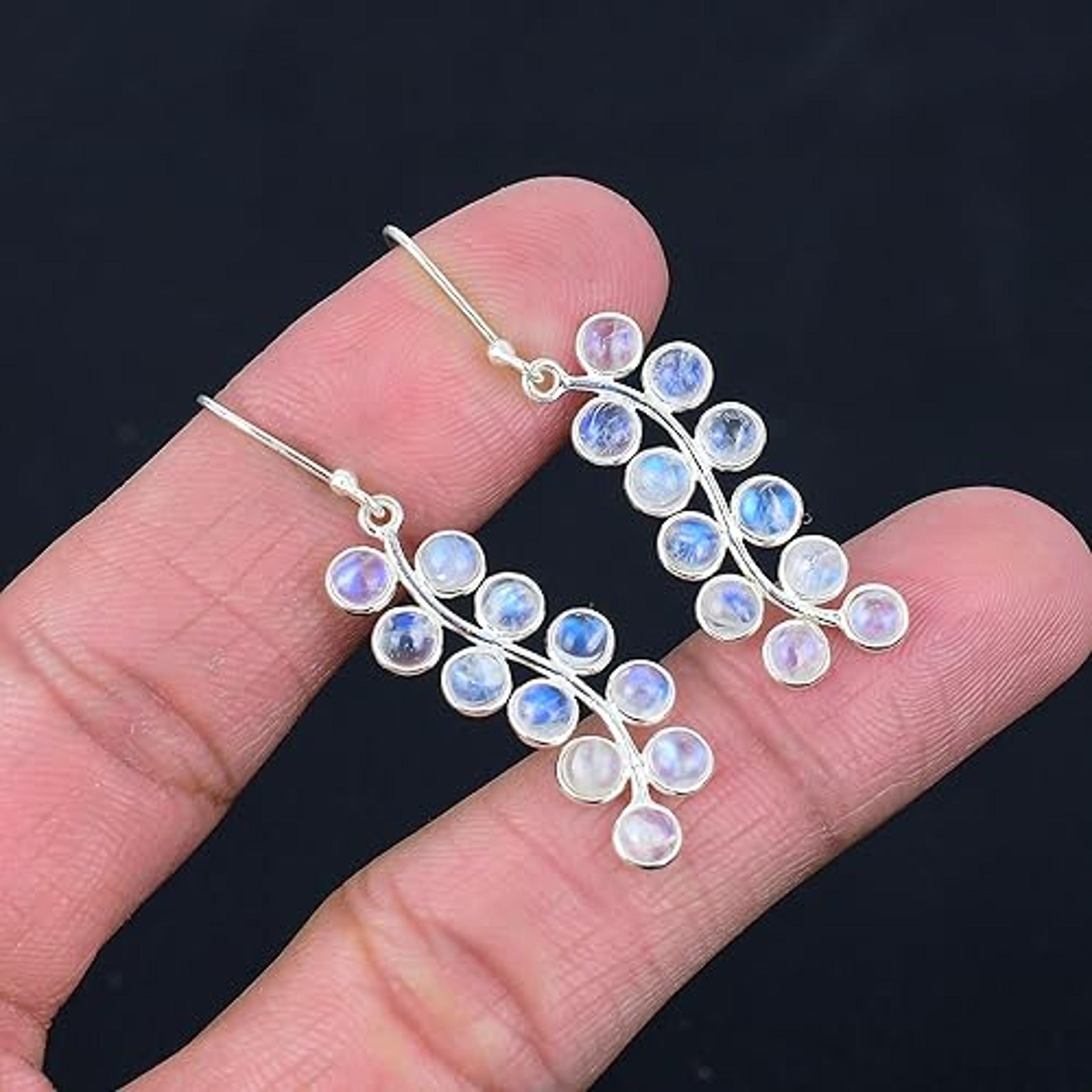 

Solid 925 Sterling Silver Moonstone Round Gemstone Handmade Designer Women Dangler Earring Jewelry