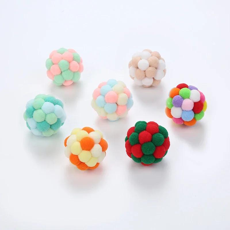 6pcs/set Cat Toys Cat Plush Ball Toy Pet Elastic Bell Ball Self Hi Ball Playing Cat Colorful Woolen Ball