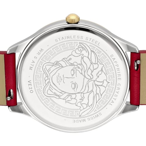 Versace LOGO HALO Watch, Red Dial, Stainless Steel, Sapphire Crystal, Quartz Movement, 38mm, Swiss Made, VE2O00222, Women's