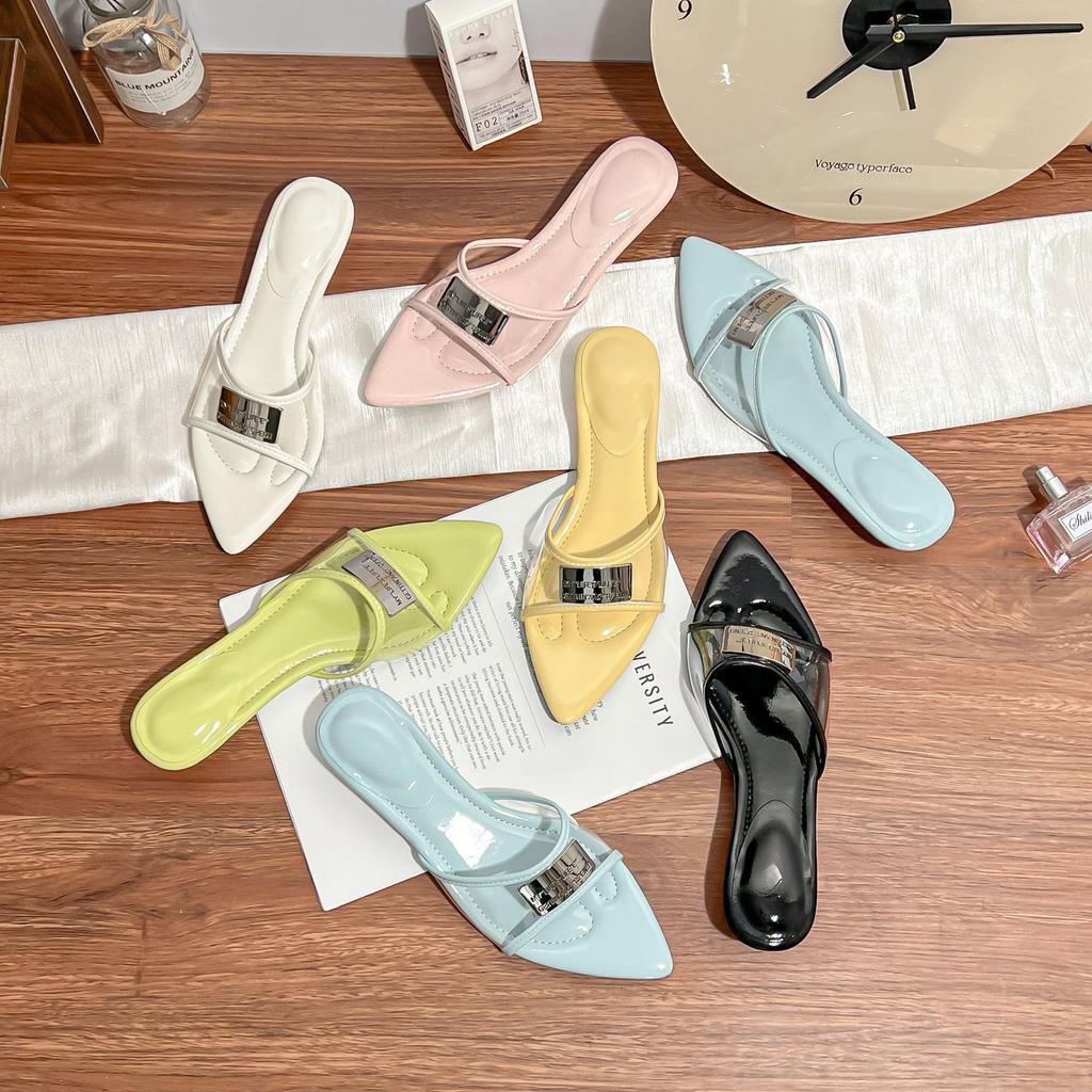 Summer new high-heeled slippers with pointed sandals women's fashion 2025 word with wedge sandals women's outer wear