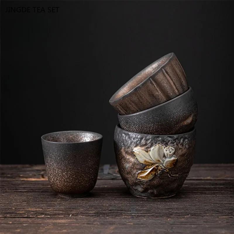 1PCS Japanese style gold-plated hand carved ceramic tea cup retro iron glazed tea cup Zen Master Cup ceramic tea set accessories