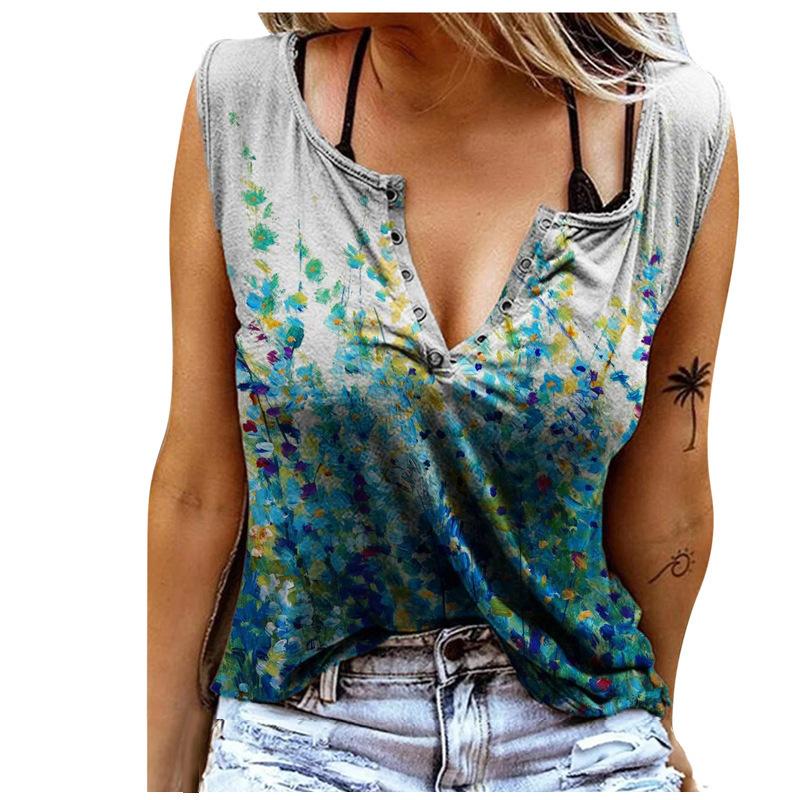 New Summer Women's Fashion Tops Casual Printing 9Color Sleeveless Tank Tops(XS-5XL)