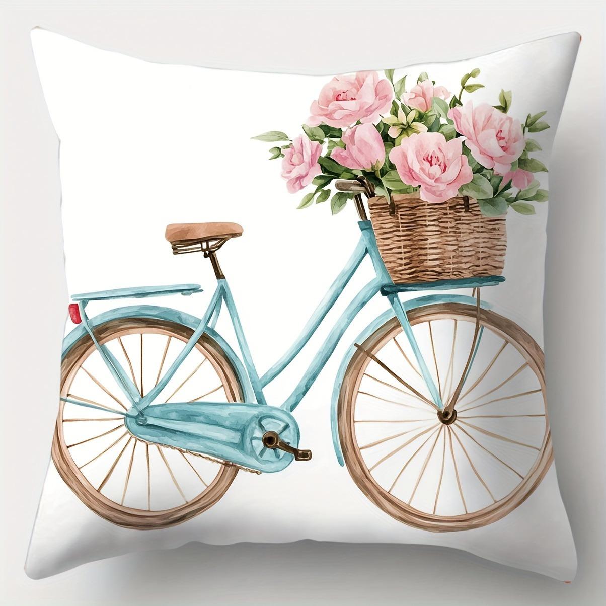 

Home Decor Pink Roses & Cottage Scene Pillow Covers Pattern Cushion Cover Suitable For Sofa Bedroom Car Pillow Cover 16x16Inch