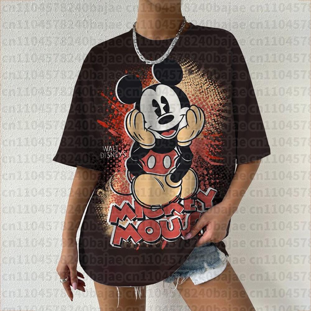 Summer  T Shirt Women  Mickey Mouse Print Female Clothes Top O-neck Ladies  Fashion Streetwear Hip-hop Shirt