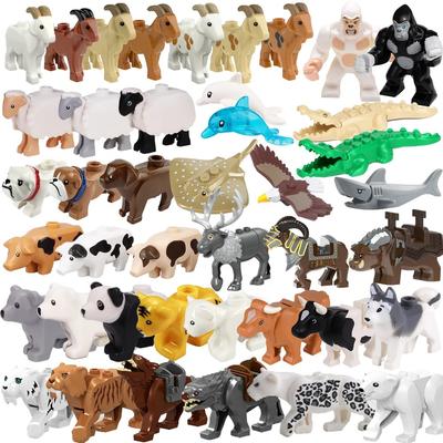 Animal Building Blocks City Small Large Ornaments Panda Dog Sheep Pig Cow Zoo Deer Mount Crocodile Tiger Wolf Eagle Boy Gift Toy