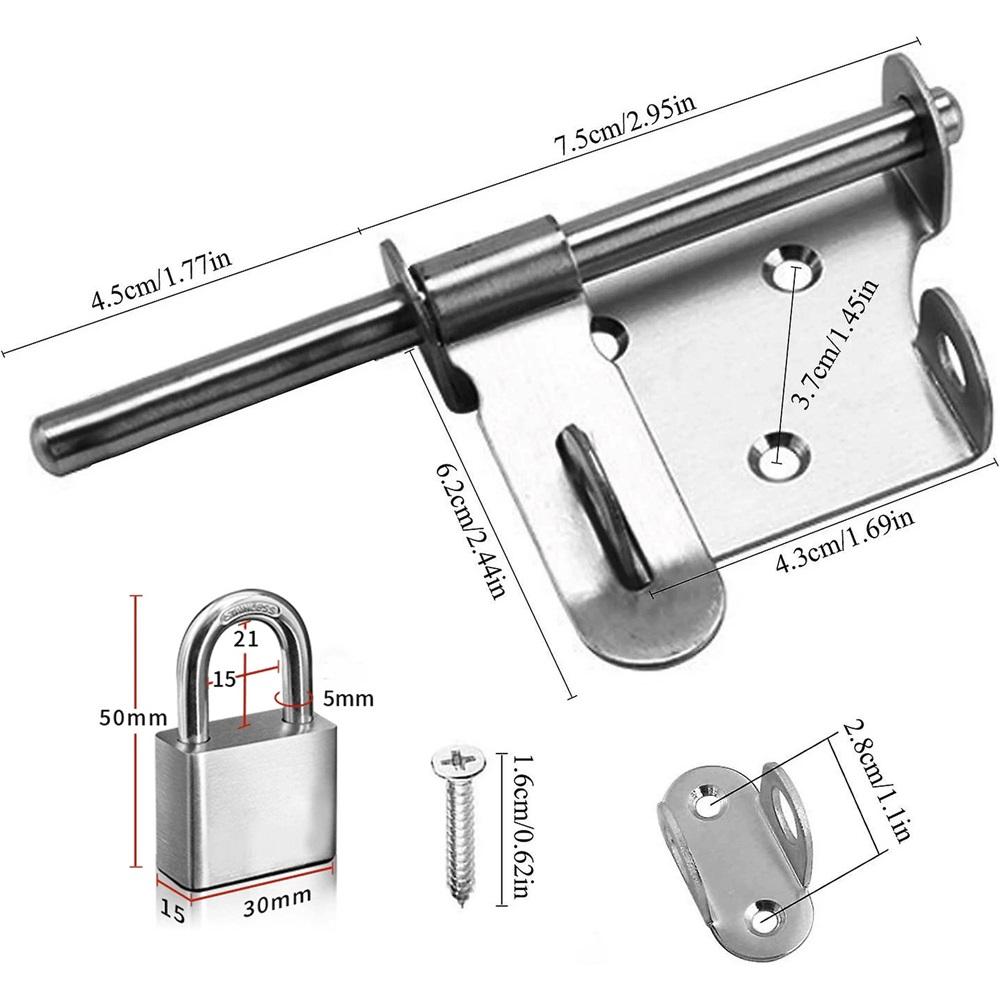 Sliding Door Latch Bolt Latch Thickened Stainless Steel Solid Durable With Hole12cm (1pcs)