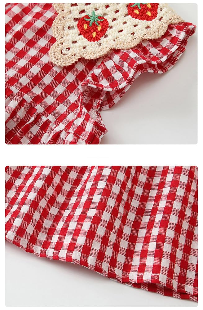 Baby Koi Collared Summer Outfit for Photo Strawberry Check Size 90cm Girls' Long-Sleeved Short-Sleeved Dress, Girls, Birthday, Kindergarten, Gift,