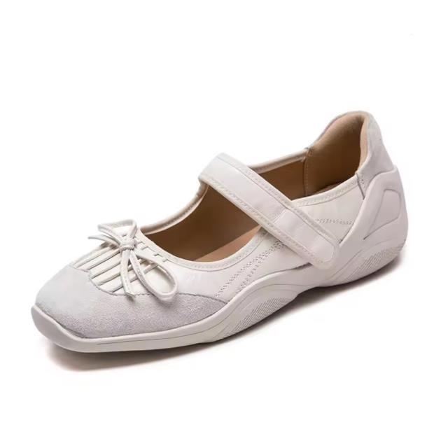 Fashion Fashion Shallow Loafers Women Genuine Leather Flat Shoes Summer Hook And Loop Sweet Bowknot Ballet Flats Shoes Footwear