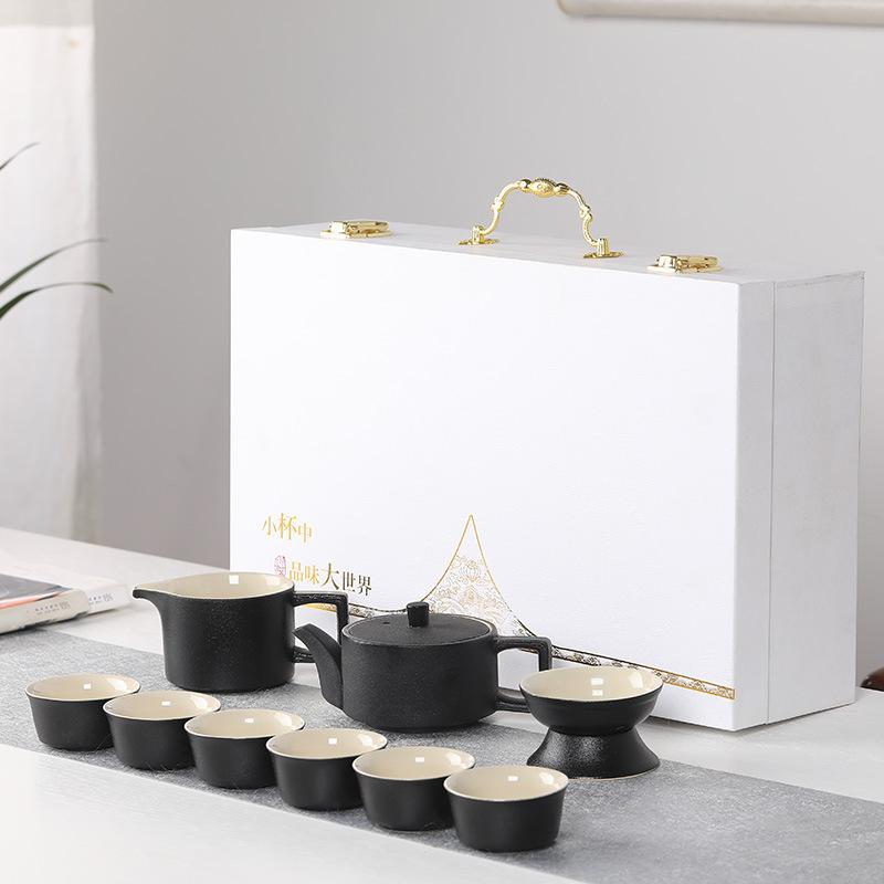 Coarse Pottery 10-Piece Teapot and Teacup Kung Fu Tea Ceramic Complete Household Simple Gift Box Set