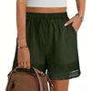 Women’s High Waist Elastic Shorts with Crochet Lace Trim Loose Fit Lightweight Summer Casual Shorts with Pockets