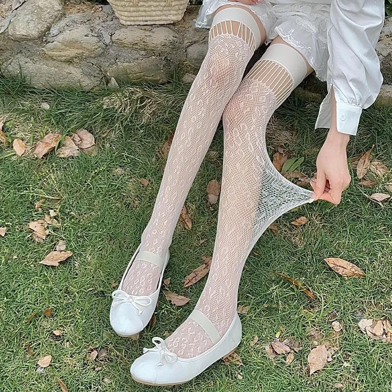 Leopard Print Women Stockings Sexy Lace Mesh Fishnet Stockings Thigh High Socks JK Lolita Knee High Socks Thigh High Stockings