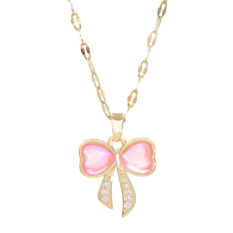Bow Necklace Women'S Light Luxury Simple Magic Stone Pendant