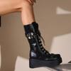 Plattformstøvler Nittede Spennkiler Høye Damestøvler Punk Spice Chic Biker Ride Støvler