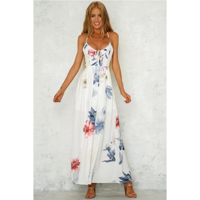 

Spring and summer new European and American women s clothing large size sexy backless dress printed long skirt XXXL білий