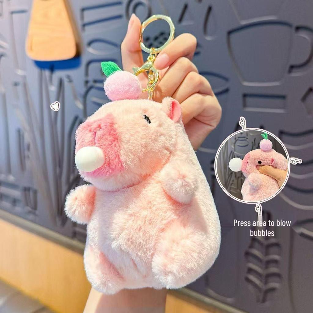 Plyšová klíčenka Kapybara s bublajícím a třesoucím se zvukem - Roztomilá ozdoba a panenka do drápkového automatu