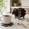 Wooden Sheep Coaster Set with Holder 6 Piece Absorbent Drink Coasters for Table Protection and Decoration