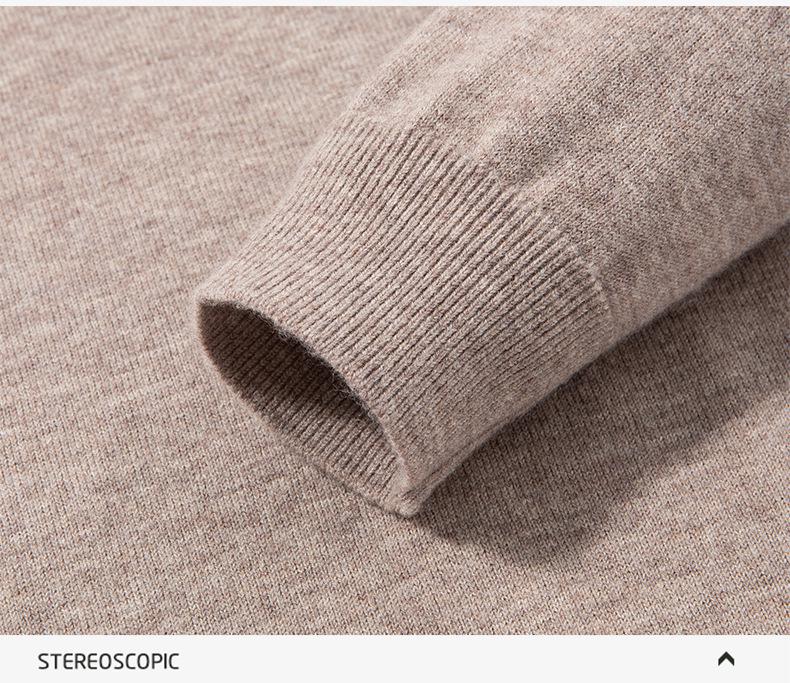 Winter 2025 Men's Warm Wool Sweater, Half-High Collar, Zipper, Solid Color, Thick Knit Base Layer