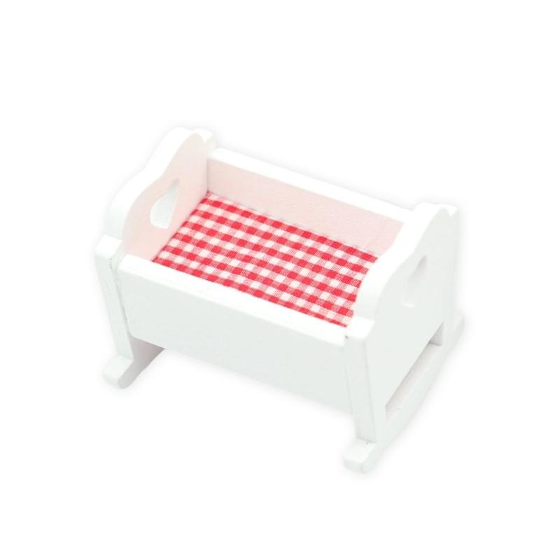 

Natural Wood Dollhouses Cradle Cot With Bedding and Rocking Function Miniature Furniture For 1/12 Scale Ball Jointed Doll 1