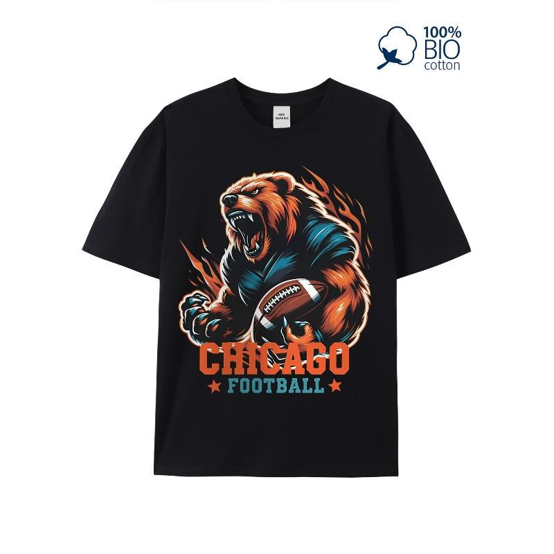 European sizes Men's Chicago Football Bear Graphic T-Shirt, Casual & Comfortable, Short Sleeve, All-Season Wear