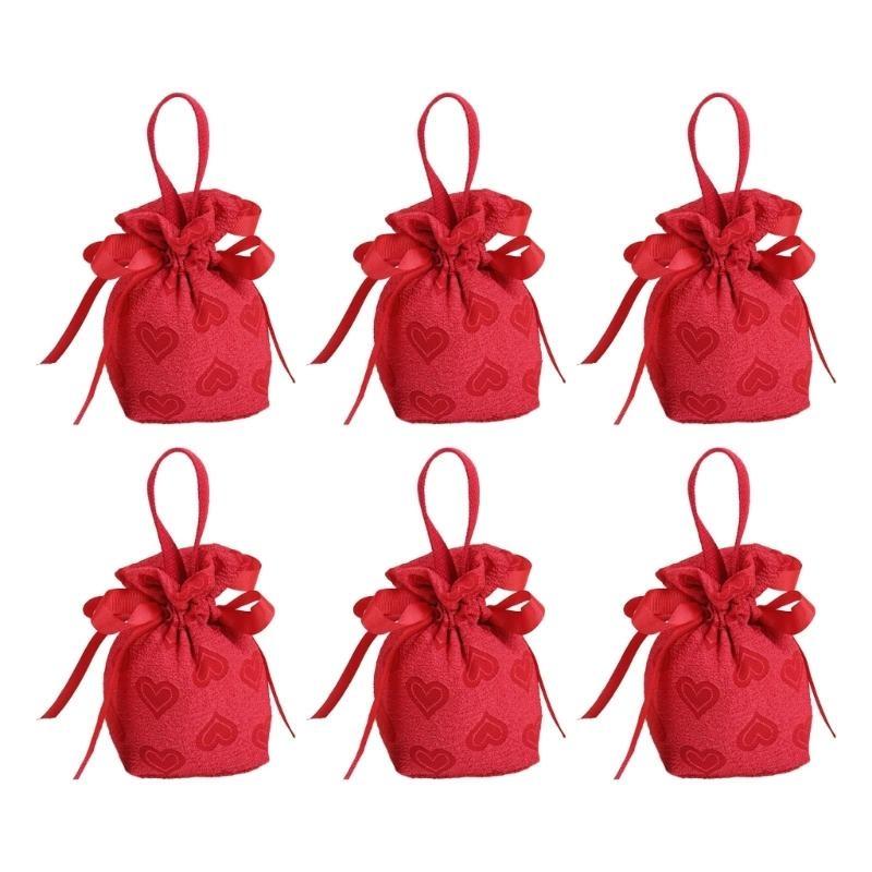 6PCS Wedding Candy Bag Drawstring Gift Bags Elegant Pouches for Weddings, Parties and Gifts Organizers
