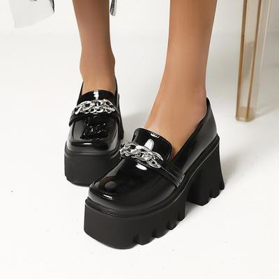 Eckige Zehenpartie Metallkette Plateau Street Trendy Schuhe Superhoher Dicker Absatz Wasserdichtes Plateau Unisex Punk Style Mode Pumps