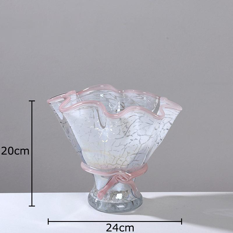 

Lovely Bow Knot Glass Vase Plant Pots Table Decoration Fluorescent Pink Vases Artificial Flowers Decorative Flower Arrangement