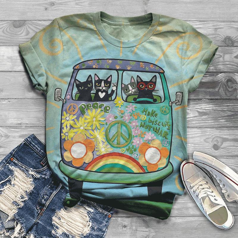 Spring Summer 3D Digital Printed T-shirt Loose Casual Round Neck Women's Wear Shirt