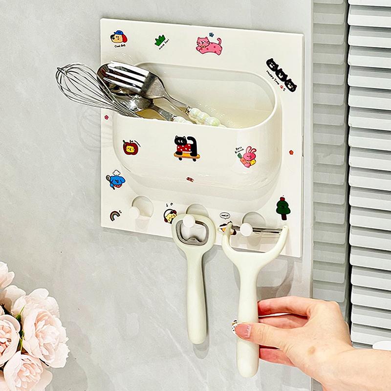 Cartoon Cat Multifunctional Storage Rack For Bathroom Cosmetics Plastic Wall Without Mark Punching Storage Rack Diy Decoration
