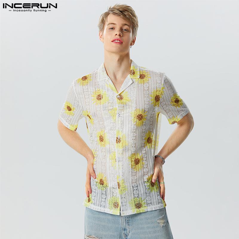 

INCERUN полые летние каникулы мужские рубашки с короткими рукавами и принтом