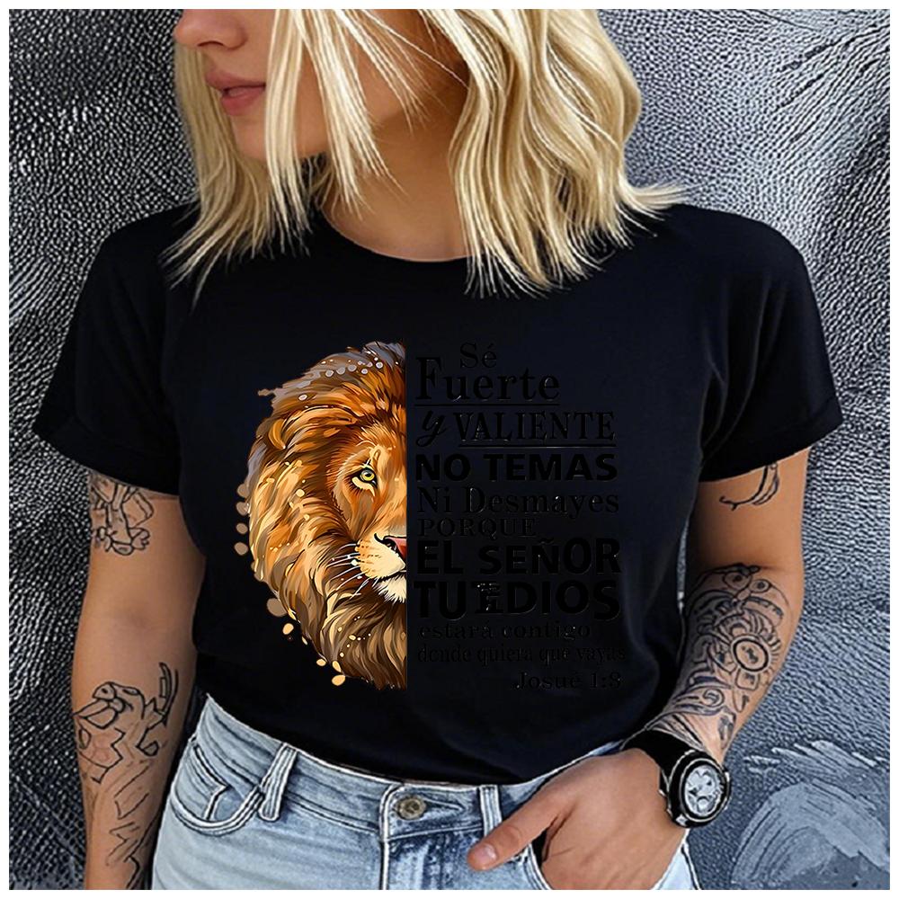 Men Women's Polyester 100% The Lion Bible Print T-shirt Loose Round Neck Casual Short Sleeve Fashion Top  Clothing Summer