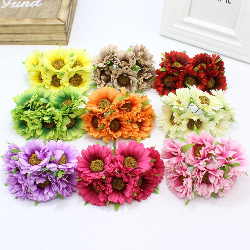 Lush 6pcs Artificial Gerbera Daisy Fake Silk Flower For Beautiful Diy Bridal Bouquets