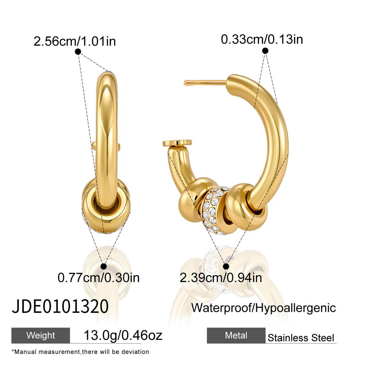 18K Gold Plated Cz Spacer Hoop Earrings Stainless Steel Tarnish Resistant Jewelry золотой