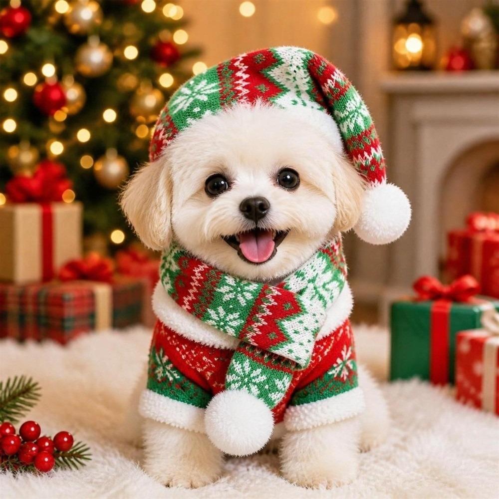 Christmas Pet Neck Warmer Winter Dog Bandana Scarf Cozy Dog Scarf Collar  for Small Dogs