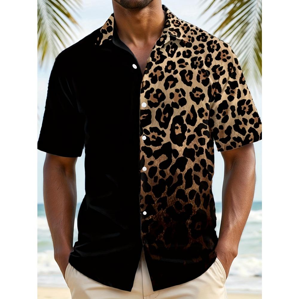 2026 Summer Style Men's Short-Sleeved Shirt with 3D Leopard Print Casual Fashionable Comfortable Soft Breathable