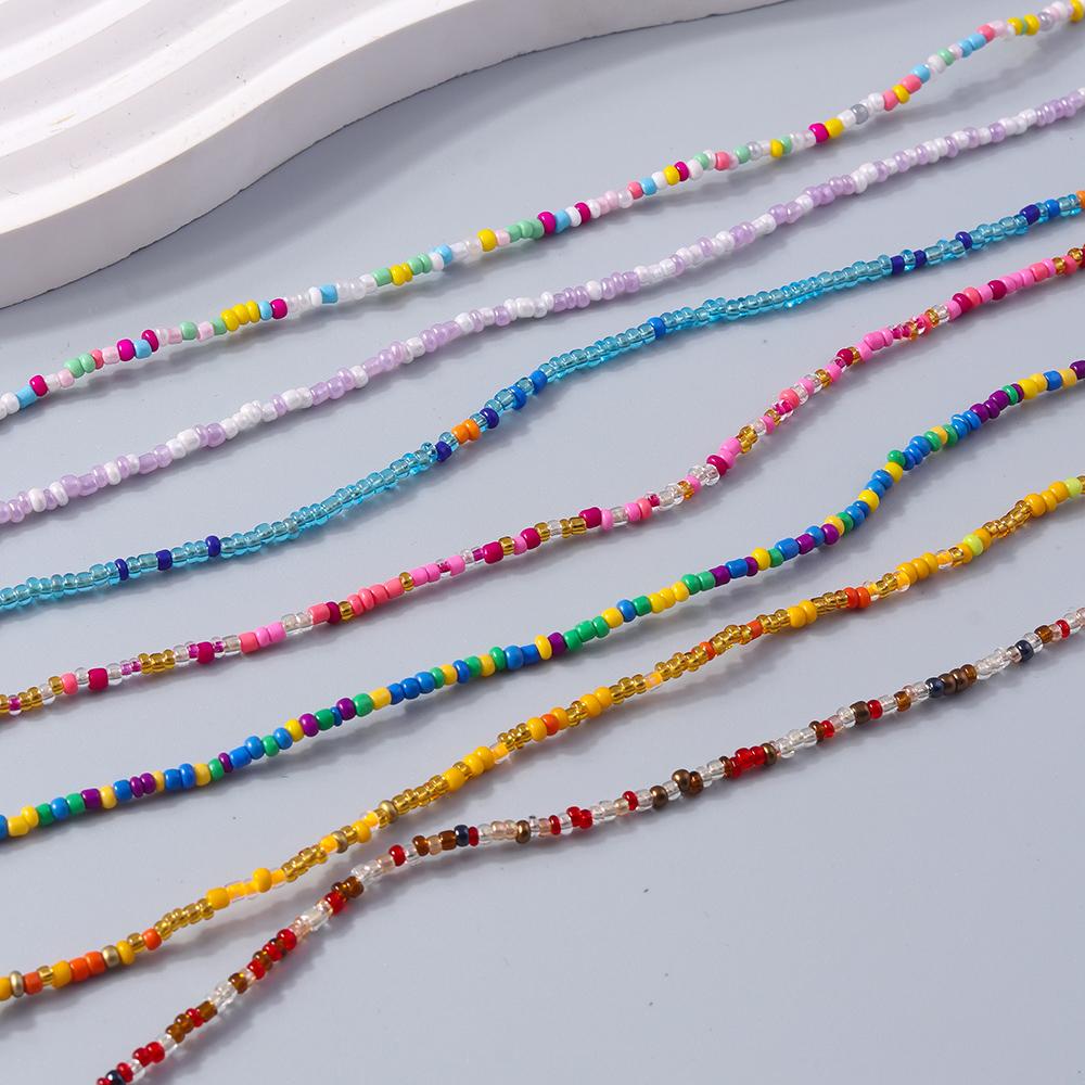 Fashion Candy Color Beaded Necklace Colorful Beads Boho Choker Necklace for Women Girls Holiday Jewelry Gifts