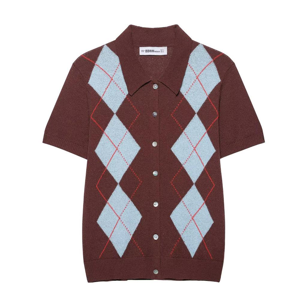 Spring 2025 Women's European & American Fashion Diamond Pattern Knit Top