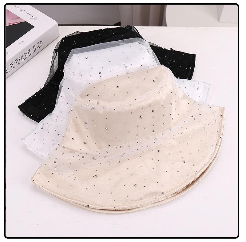 Rhinestone Decorated Solid Color Spring Summer Fisherman Hat Breathable Outdoor Basin Cap Fashionable Versatile Hat for Men Wome