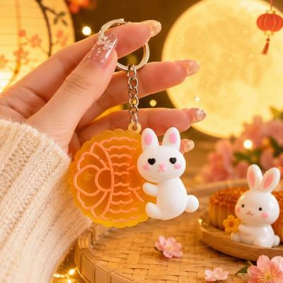 Portable Mid-Autumn Festival Pendant 3D Mini Mooncake Rabbit Keychain  Schoolbag Pendant