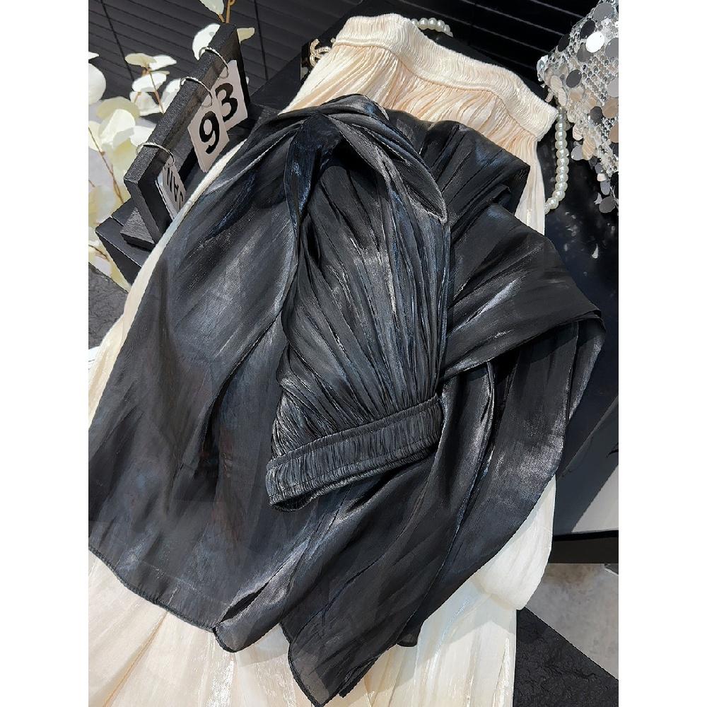 Retro Style Fashionable Pleated Drooping Slimming High Waist A- Line Skirt High-Grade Glossy Pearlescent Chiffon Pleated Skirt