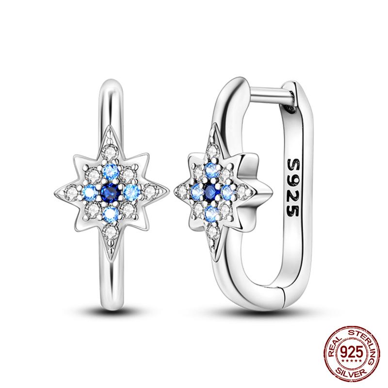 Real 925 Sterling Silver Star Earrings For Women Sparkling Zircon Ear Studs Luxury Fine Engagement Wedding Jewelry Gift For Girl