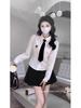 Women's Academy Style White Shirt with Tie Waist and Long Sleeves - JK Uniform Set, Slim Fit Design.
