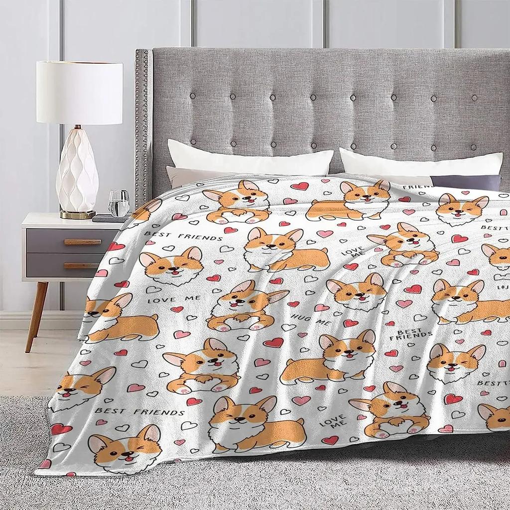 Corgi Decke Niedliches Haustier Hund Corgi Überwurfdecken Superweicher Flanell Gemütliches Cartoon-Muster Tiere Decke Warm Leicht