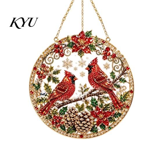 Decorative Ornaments for Home Christmas Rhinestone Painting Suncatcher Kit, Round DIY Hanging Decor Gifts Tree Home, Craft Pendant Holiday Party