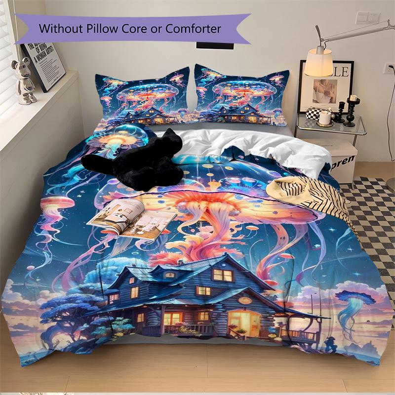 

3 шт. Аниме Медуза Комплект постельного белья - Включает один пододеяльник и две наволочки (Нет ядра) - Идеально для декора спальни и гостевой комнаты, F 135x200cm