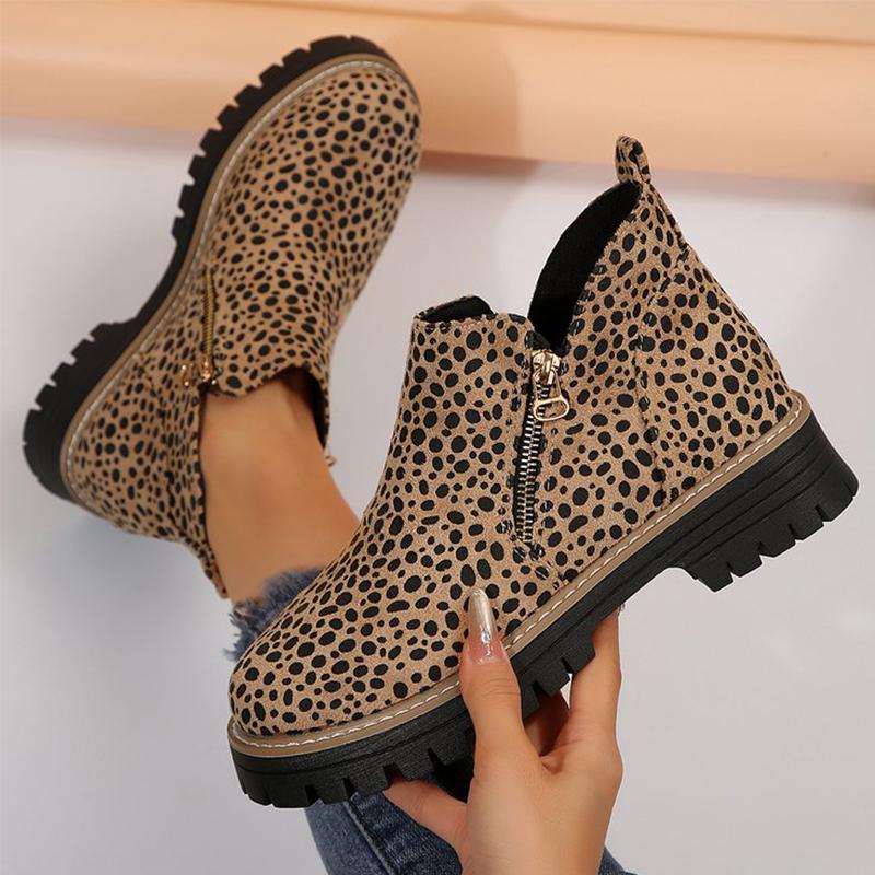 Fashion Leopard Ankle Boots for Women Plus Size 36-43 Zipper Up Booties Woman Spring Autumn Non Slip Platform Boots Mujer